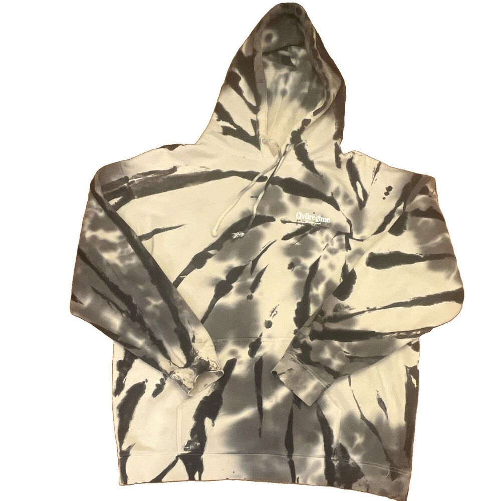 Civil Regime Gray White Tie-Dye Pullover Fleece Hoodie Pockets Men's XL